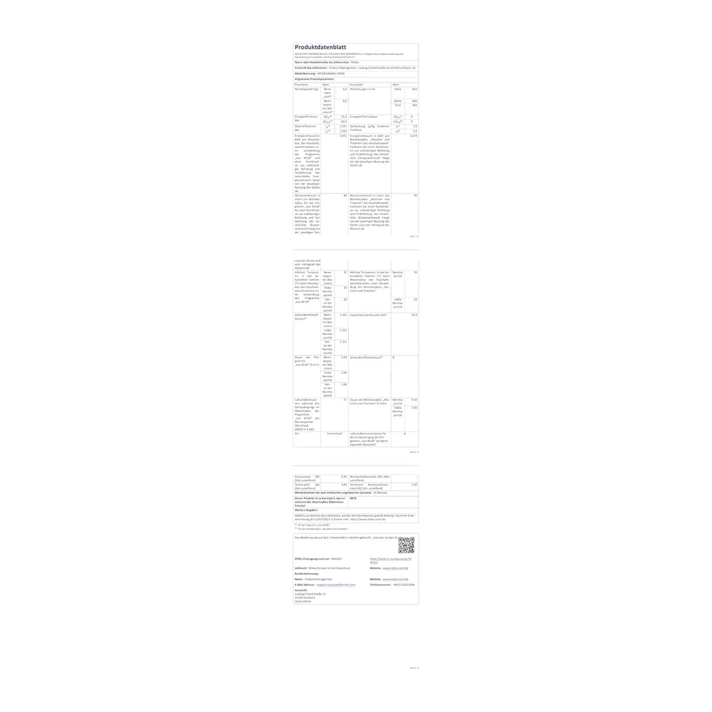 Midea Waschtrockner 8/6kg Waschen/Trocknen Inverter Motor MF200D86WB-14DAS [Energieklasse D] — 6