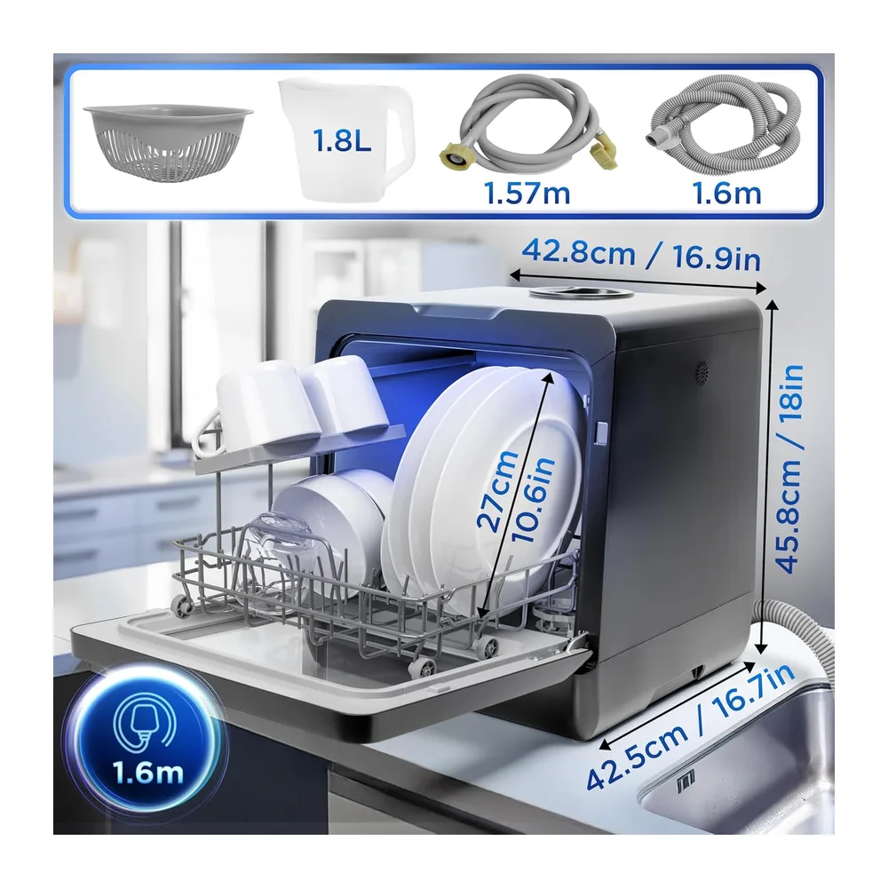 Duronic DW5 BK Spülmaschine, Mini Geschirrspüler für bis 4 Personen [Energieklasse D] — 2