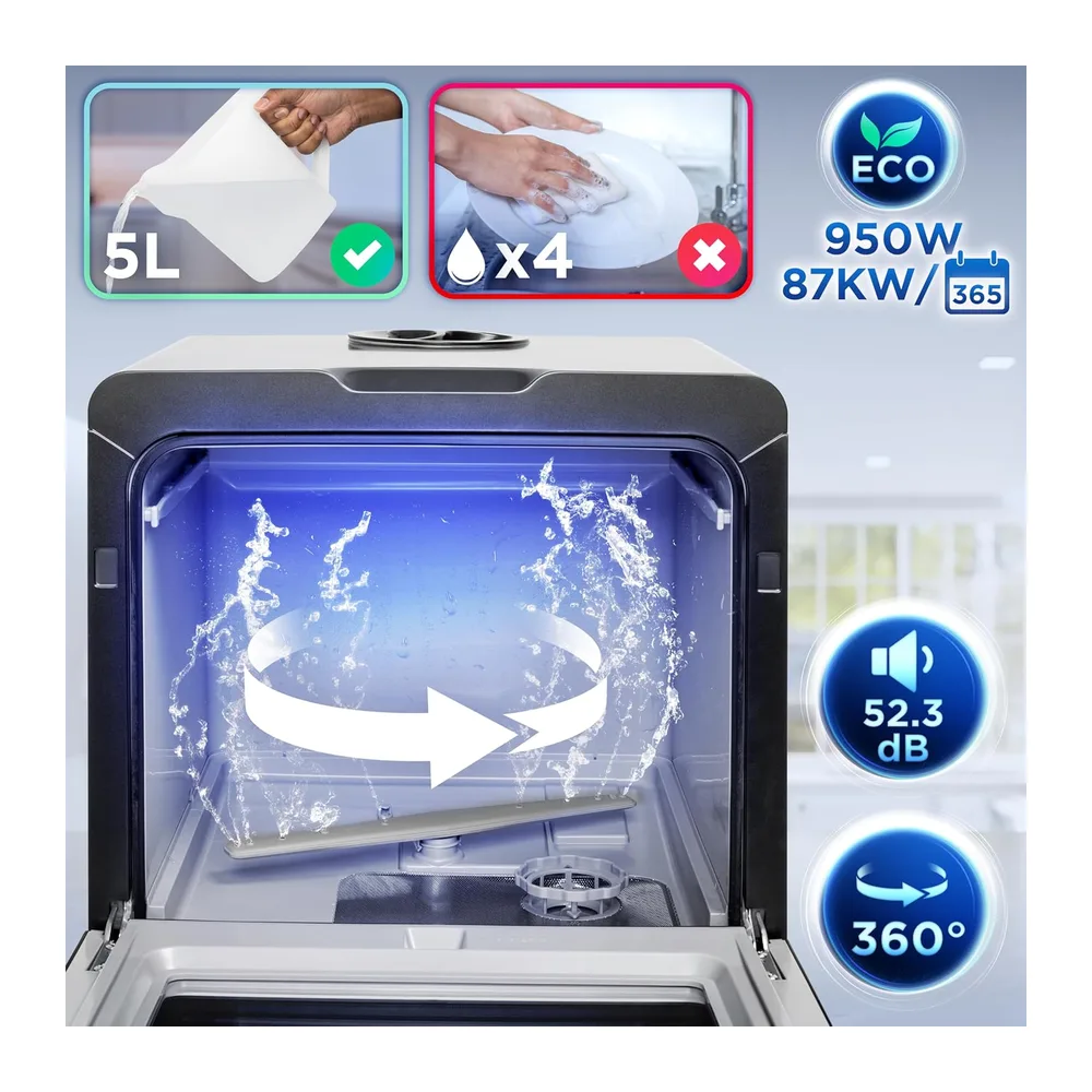 Duronic DW5 BK Spülmaschine, Mini Geschirrspüler für bis 4 Personen [Energieklasse D] — 6