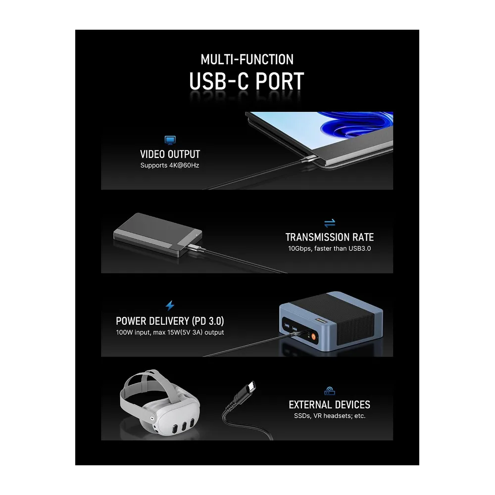 BOSGAME E5 Plus Mini PC, Ryzen 5400U (bis zu 4,0 GHz), 8GB DDR4, 256GB SSD — 6