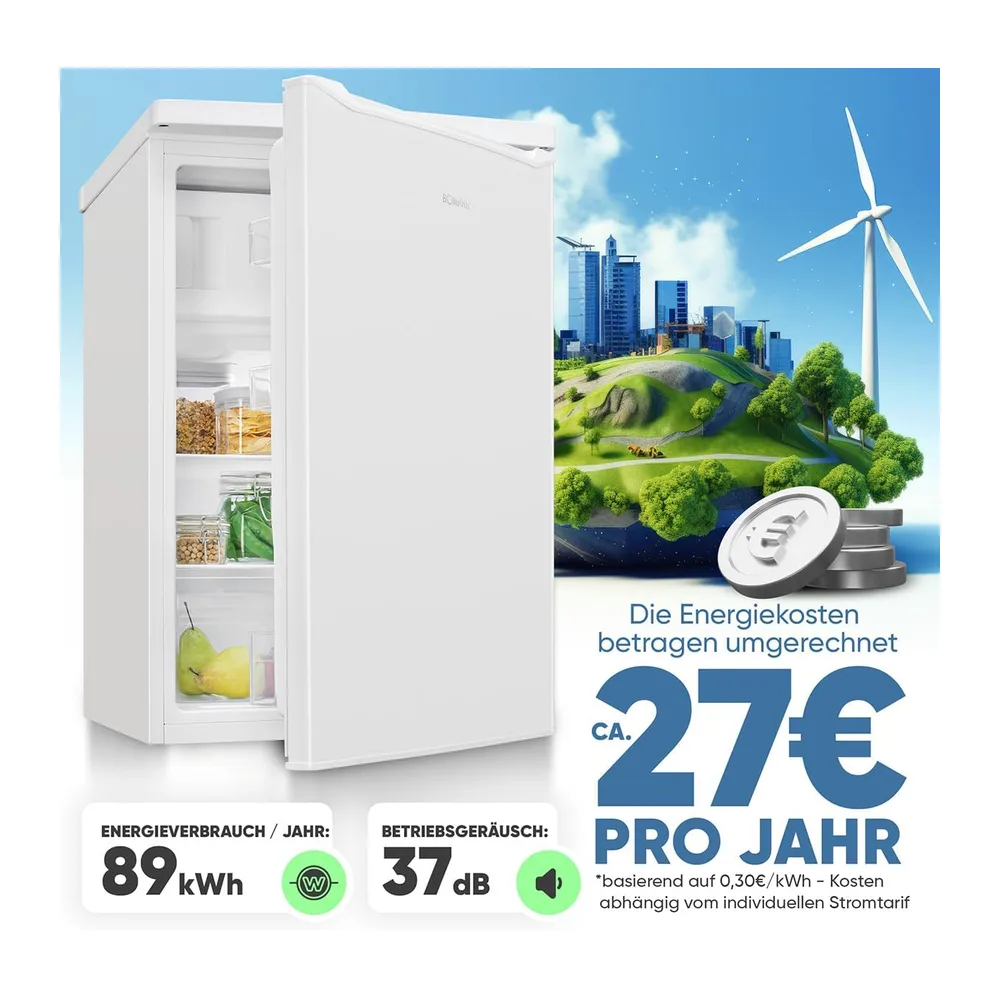 Bomann® Kühlschrank mit Gefrierfach | 109 Liter | energieeffizient, leise & kompakt | 2 Ablagen, Obst- & — 4