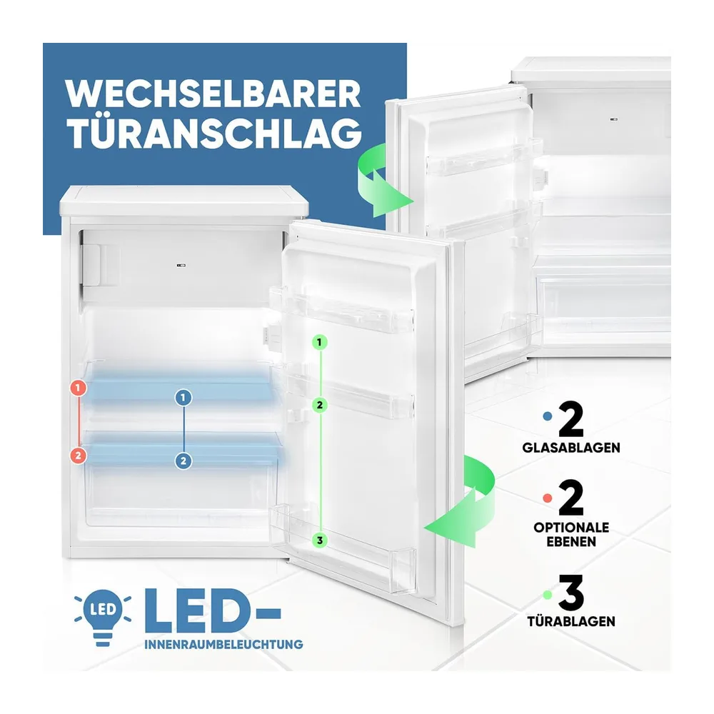 Bomann® Kühlschrank mit Gefrierfach | 109 Liter | energieeffizient, leise & kompakt | 2 Ablagen, Obst- & — 5
