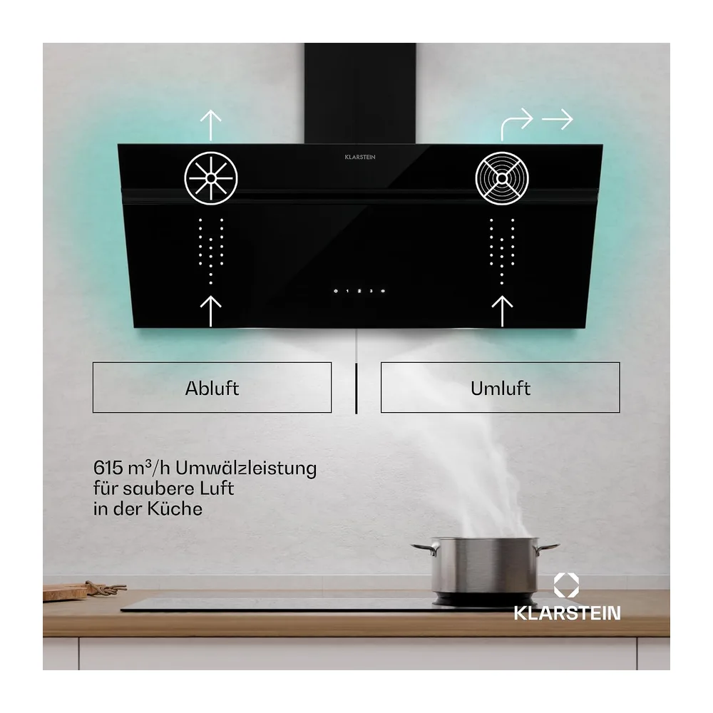 Klarstein Dunstabzugshaube Alina - 90-cm-Wandhaube, 615 m³/h Luftstrom, Energieeffizienzklasse A, — 2