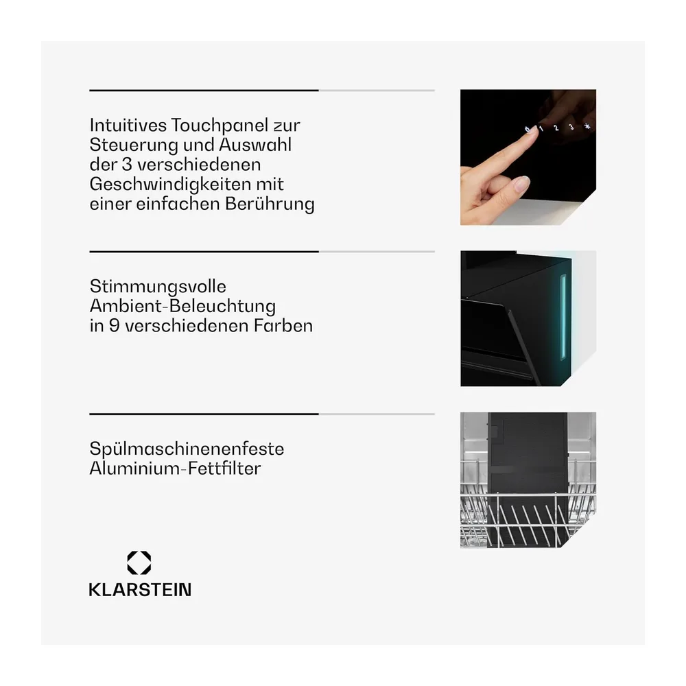 Klarstein Dunstabzugshaube Alina - 90-cm-Wandhaube, 615 m³/h Luftstrom, Energieeffizienzklasse A, — 6