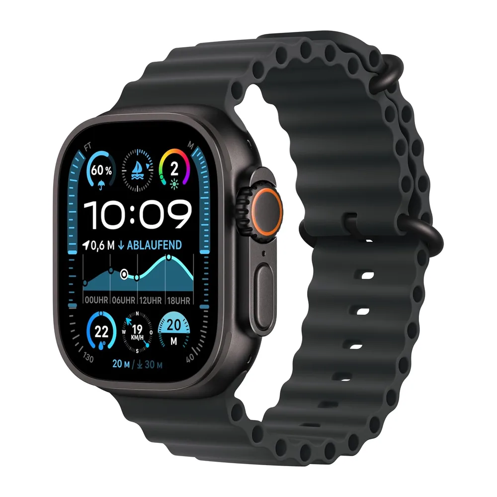 Apple Watch Ultra 2 [GPS + Celular, 49mm] Titangehäuse mit Black Ocean Band, One Size (Generalüberholt)