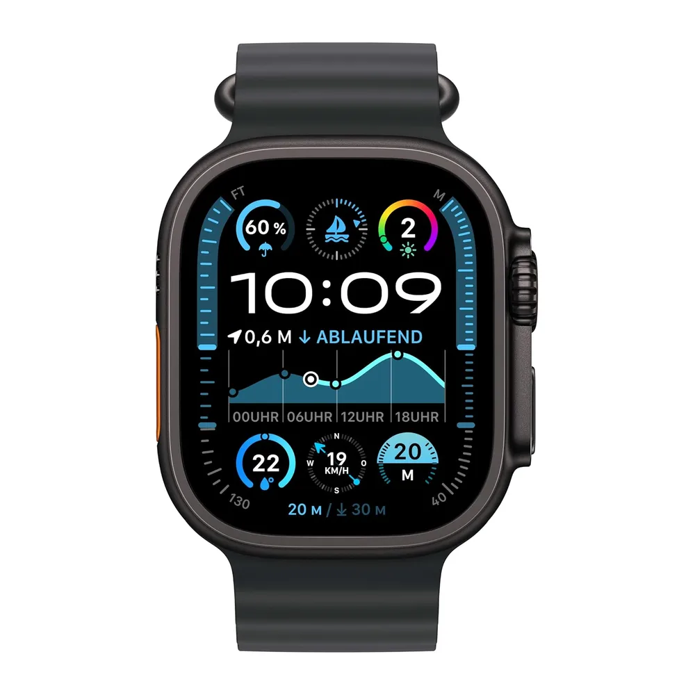 Apple Watch Ultra 2 [GPS + Celular, 49mm] Titangehäuse mit Black Ocean Band, One Size (Generalüberholt) — 2