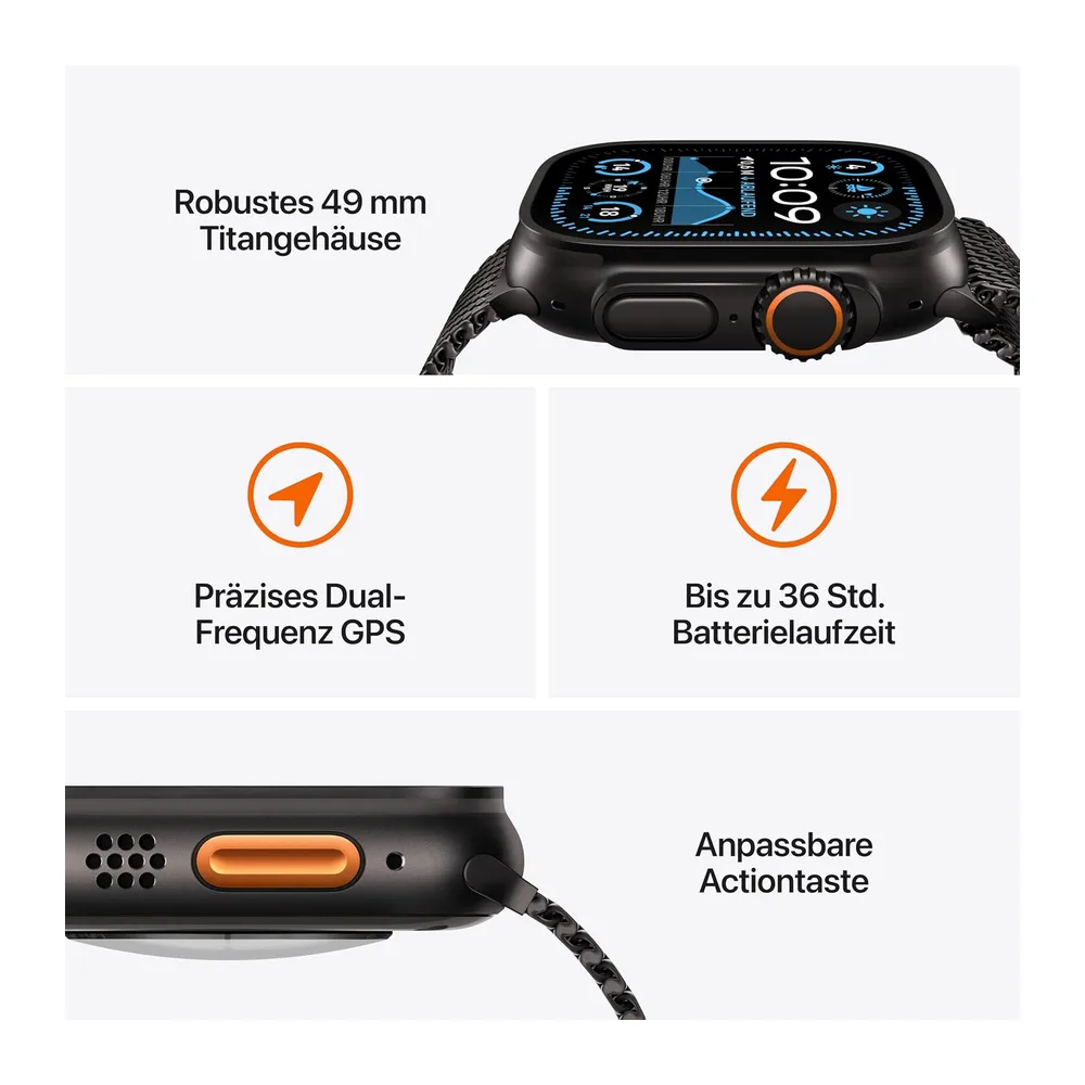 Apple Watch Ultra 2 [GPS + Celular, 49mm] Titangehäuse mit Black Ocean Band, One Size (Generalüberholt) — 3