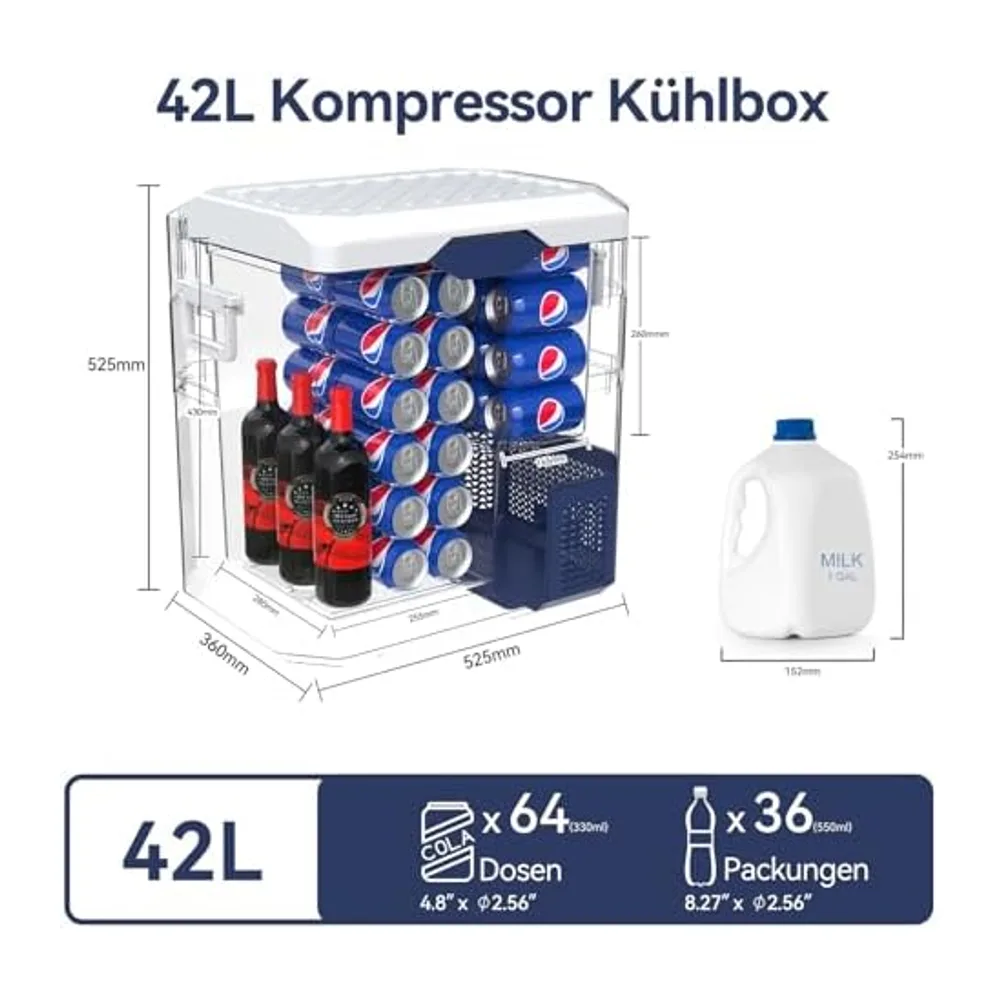 BINGI Kompressor Kühlbox 42L Tragbarer Auto-Kühlschrank 12/24V DC und 230V AC Mini Gefrierschrank für Auto — 6