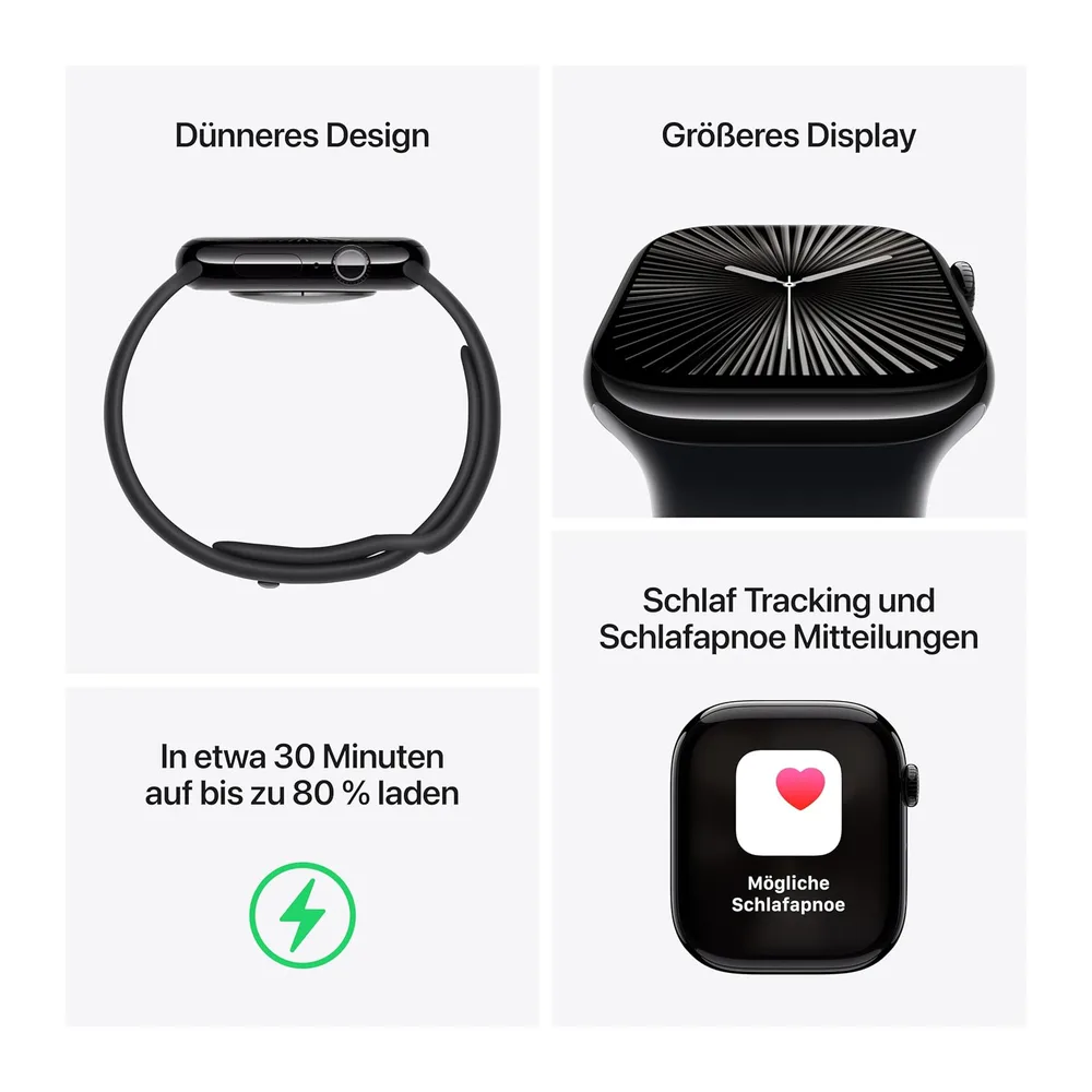 Apple Watch Series 10 (GPS + Cellular 46 mm) Smartwatch mit Aluminiumgehäuse in Diamantschwarz und — 3