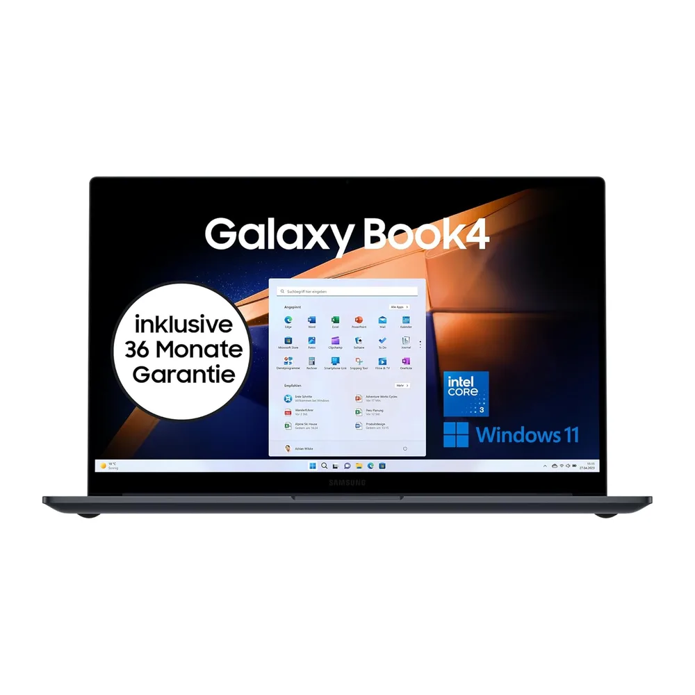 Samsung Galaxy Book4 Notebook, 15,6-Zoll-Display, Intel Core i3-Prozessor, 8 GB RAM, Laptop mit 256 GB