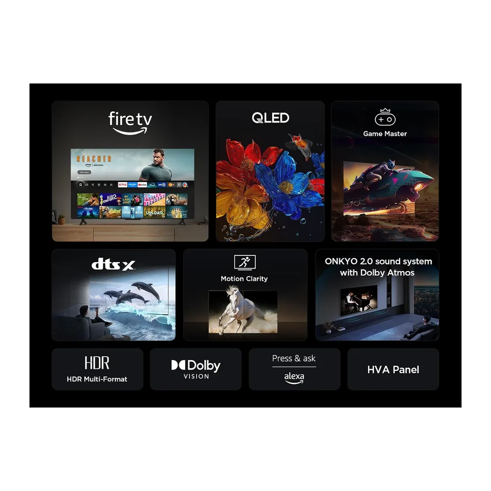 TCL 43T6C 43 Zoll QLED Fernseher, 4K UHD Fire TV, HDR10+, Dolby Vision & Atmos, Smart TV mit Sprachsteuerung — 4