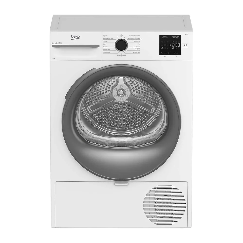 Beko BM3T37210W1 Wäschetrockner, 7 kg, Frontlader Wärmepumpentrockner, 15 Programme, Sensortrocknung,