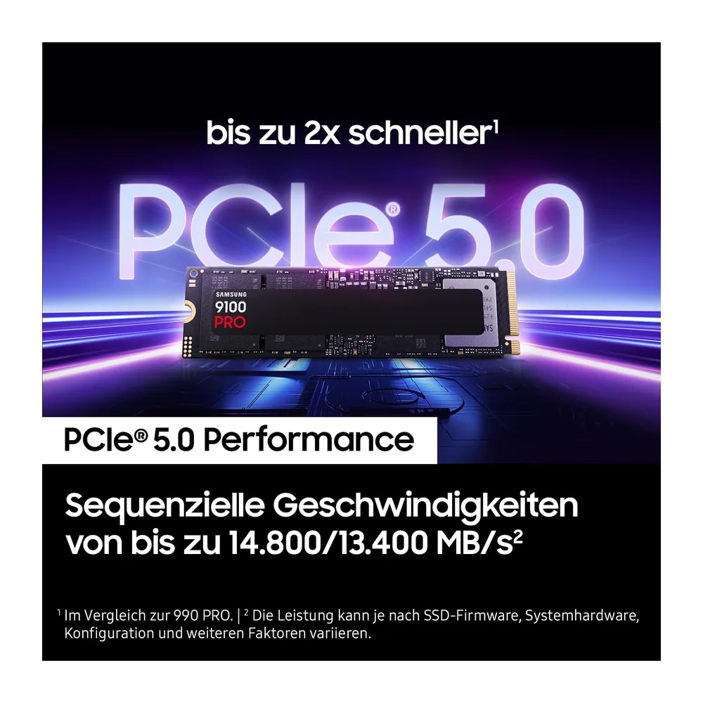 Samsung 9100 PRO NVMe M.2 SSD, 2 TB, PCIe 5.0, 14.700 MB/s Lesen, 13.400 MB/s Schreiben, Interne SSD für — 3
