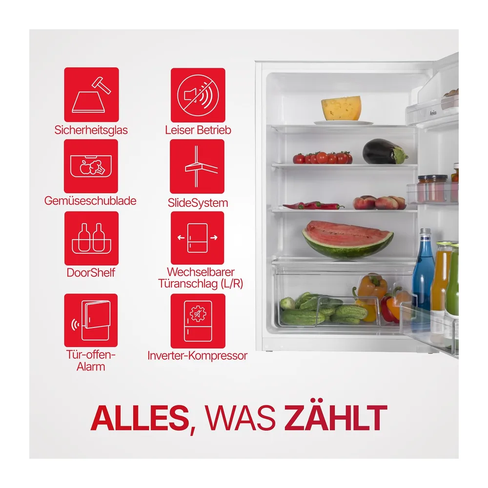 Amica EVKS 16172-1 Einbaukühlschrank 88 cm Nische Schlepptür Inverter Kompressor 135 L LED Beleuchtung — 4