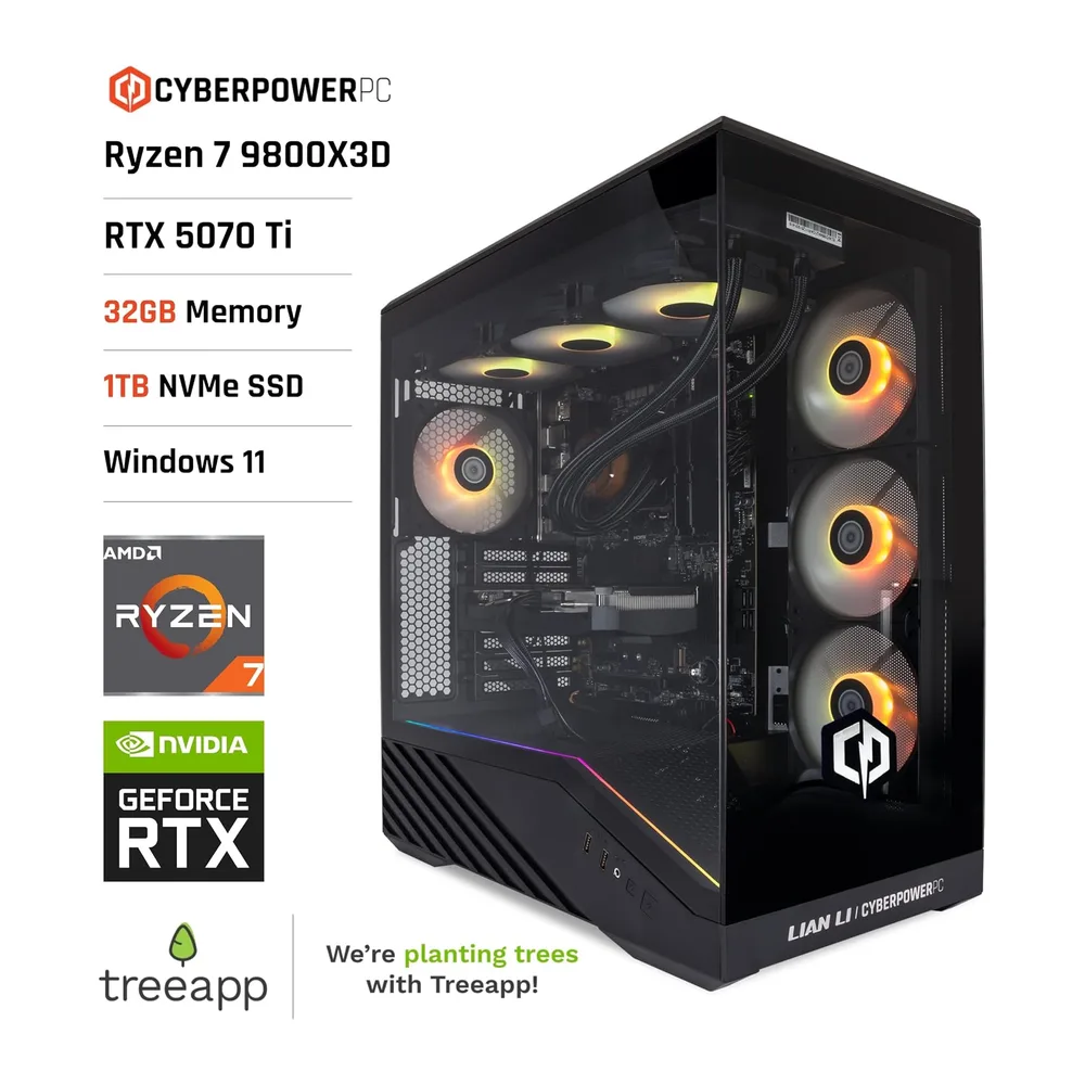 CYBERPOWERPC Luxe Gaming PC - AMD Ryzen 7 9800X3D, Nvidia RTX 5070 Ti, 32GB RAM, 1TB NVMe SSD, 750W PSU, — 2