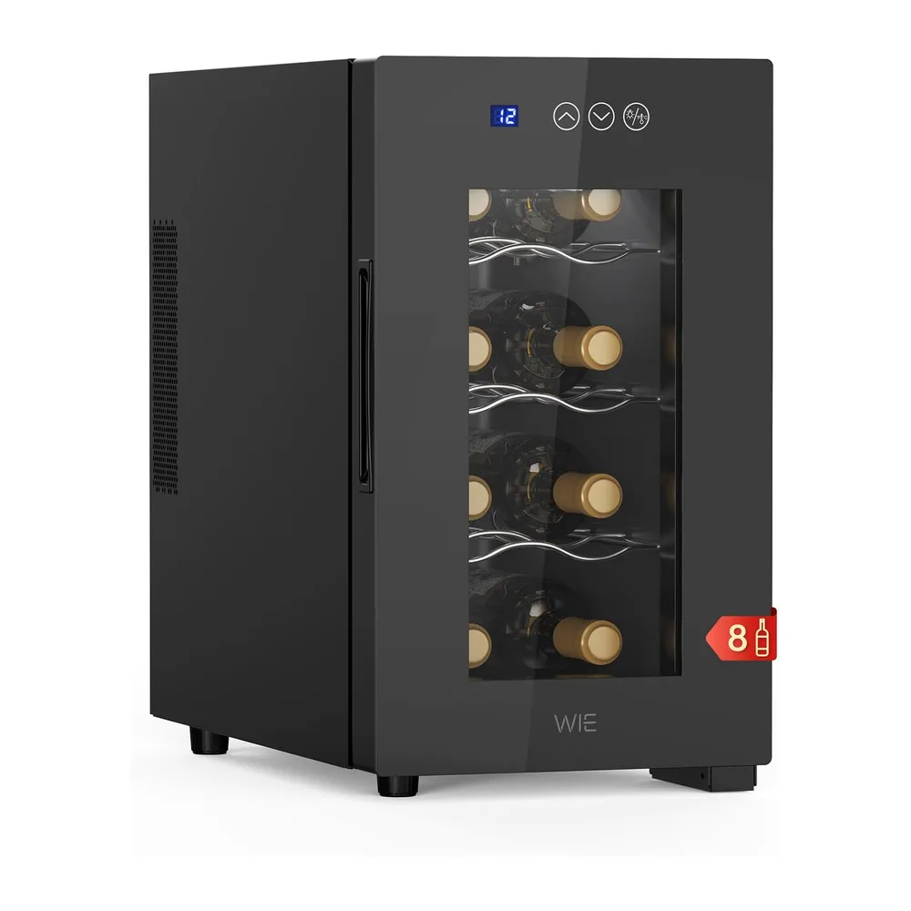 WIE Weinkühlschrank 8 Flasche Getränkekühlschrank 23L Weinschrank Klein 5-18°C Wein-Kühlschrank mit Glastür