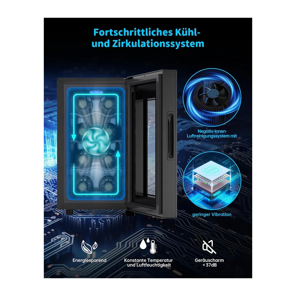 WIE Weinkühlschrank 8 Flasche Getränkekühlschrank 23L Weinschrank Klein 5-18°C Wein-Kühlschrank mit Glastür — 5