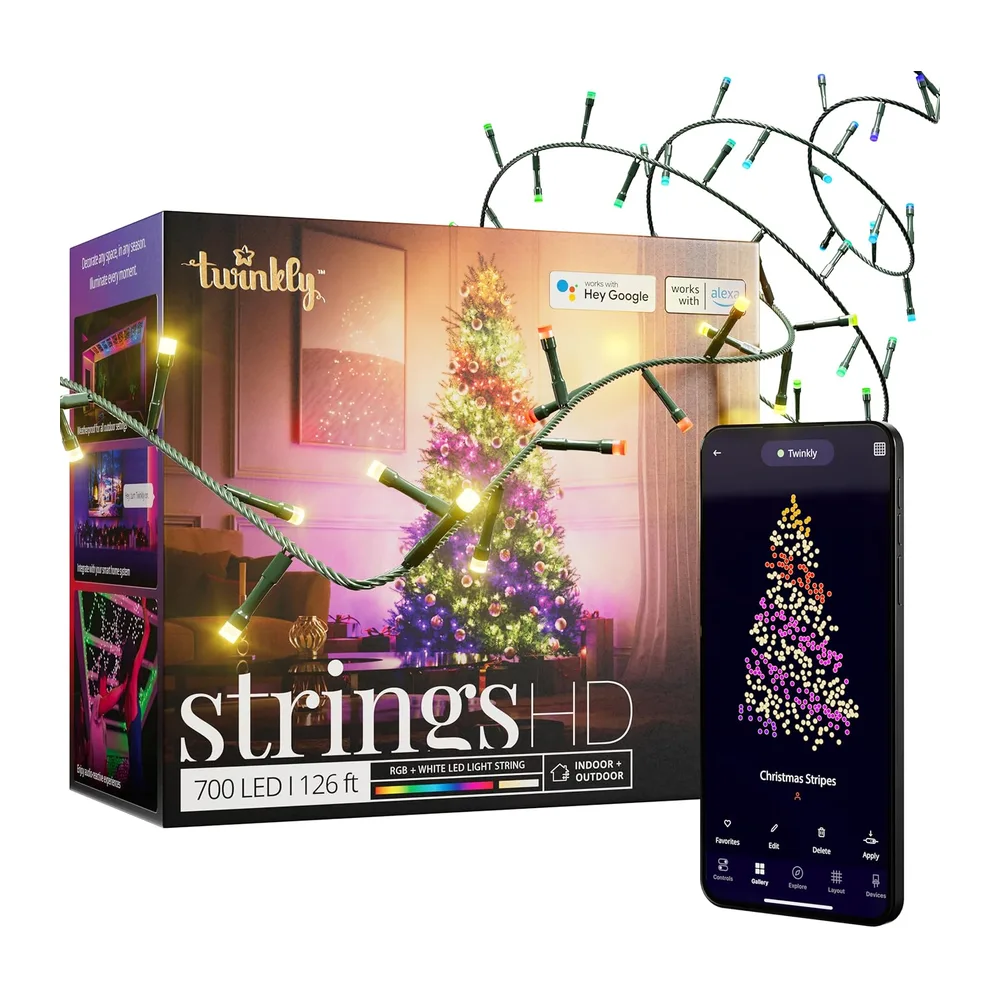 Twinkly Strings HD 700 Smart RGB+W LEDs, 38,5 Meter, Grüne Leitung, Weihnachtsbeleuchtung für Innen- und