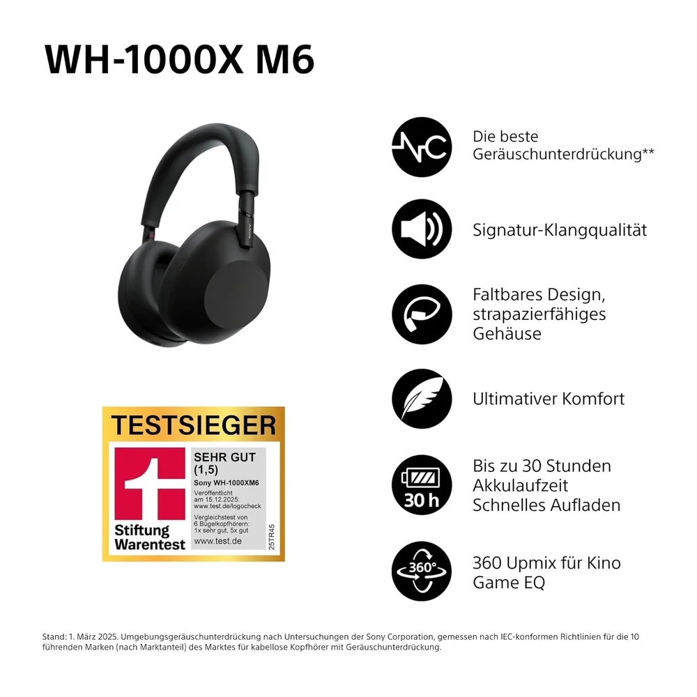 Sony WH-1000XM6 kabellose Noise Cancelling-Kopfhörer — 2