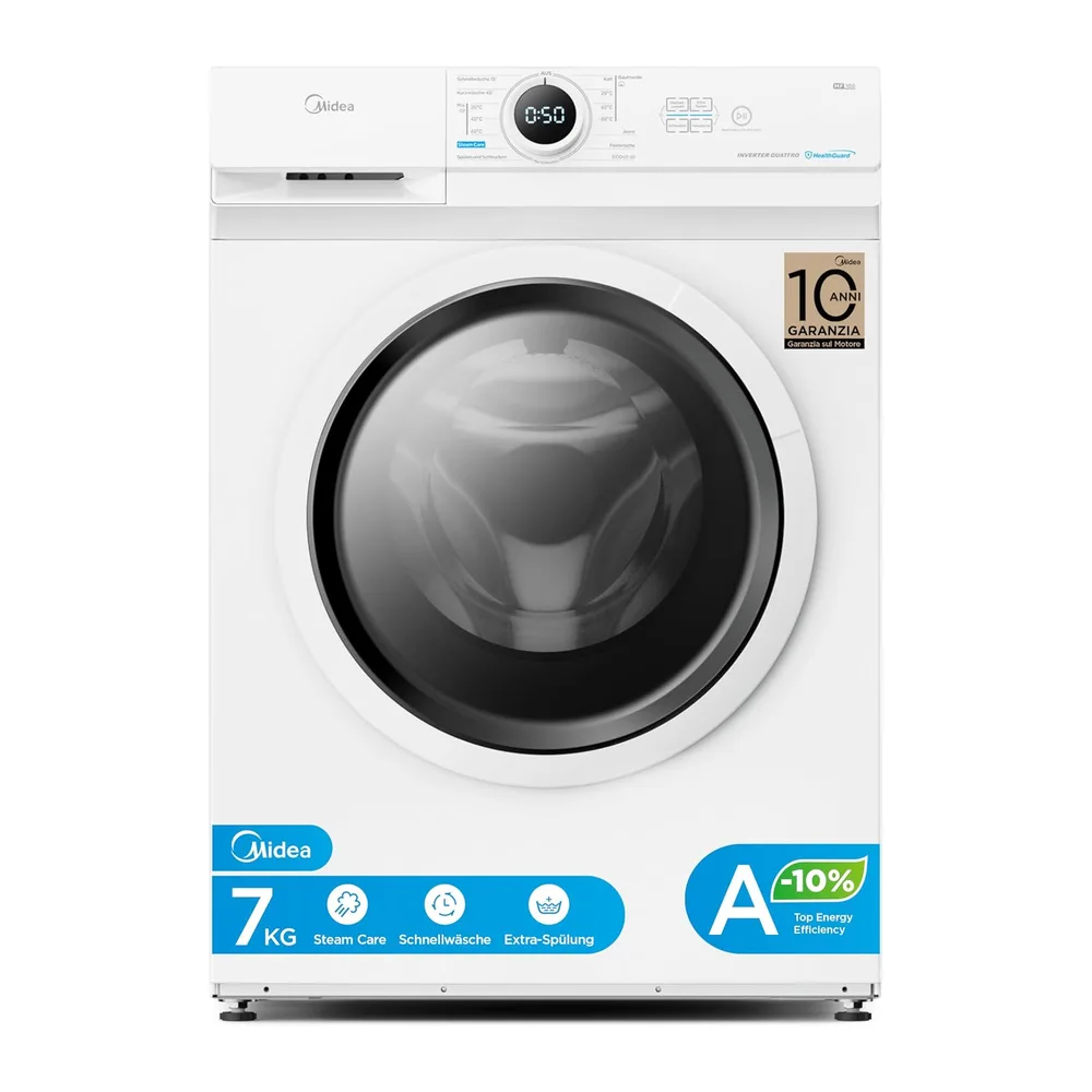 Midea Waschmaschine 7 kg Energieklasse A-10% 1400 U/Min Weiß MF10EW70BA10 [Energieklasse A]