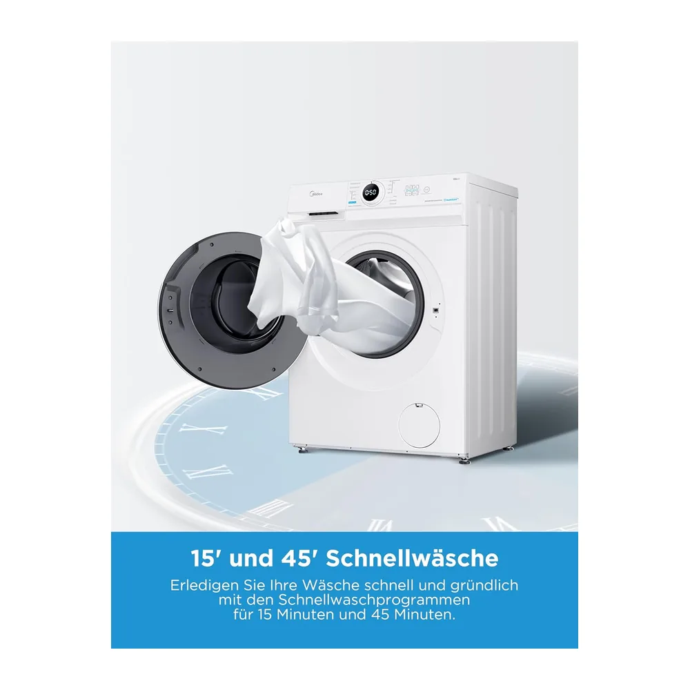 Midea Waschmaschine 7 kg Energieklasse A-10% 1400 U/Min Weiß MF10EW70BA10 [Energieklasse A] — 2