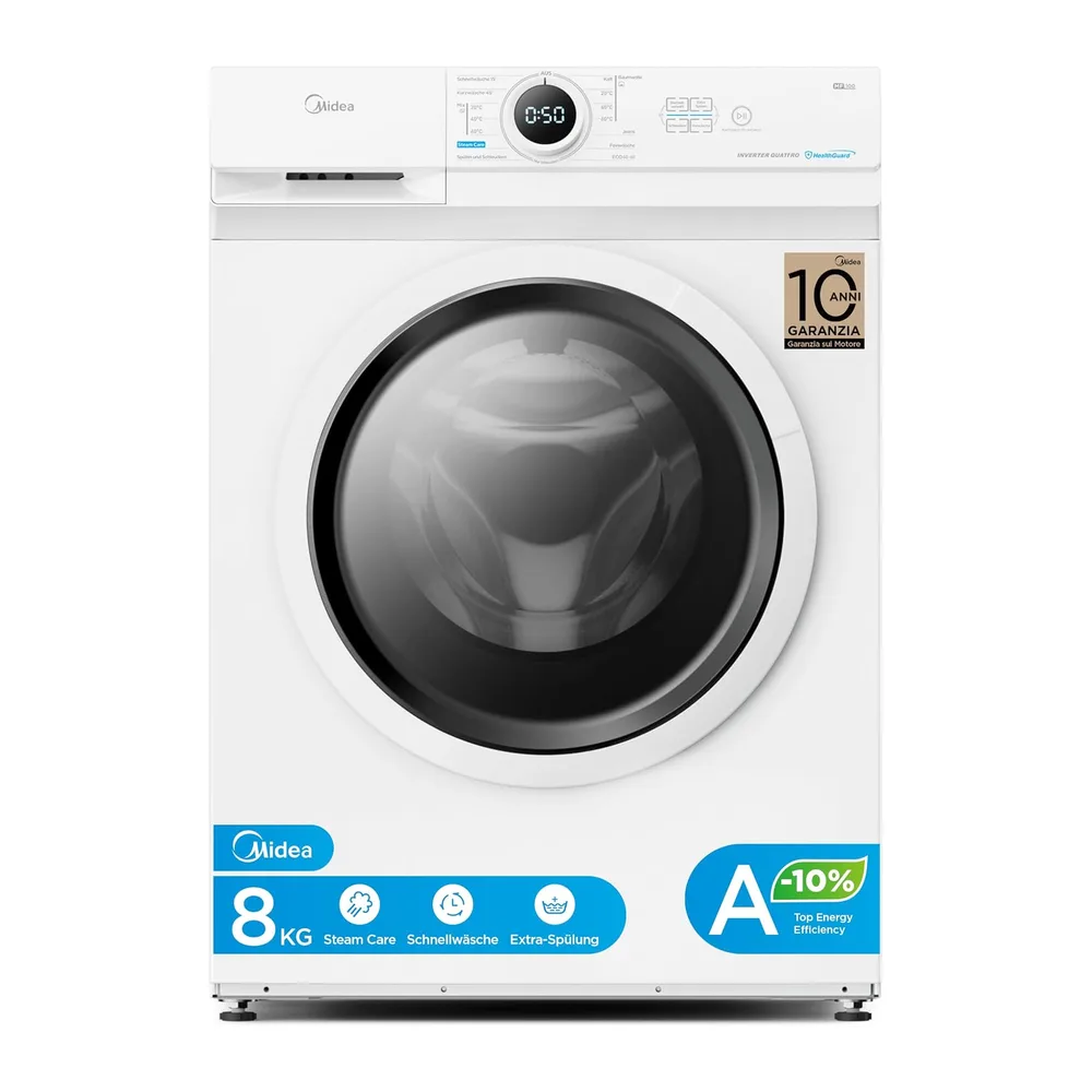 Midea Waschmaschine 8 kg Energieklasse A-10% 1400 U/Min Weiß MF10EW80BA10 [Energieklasse A]