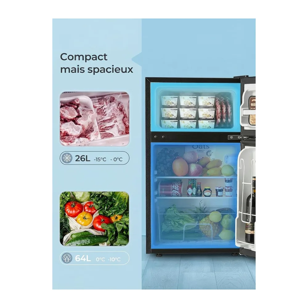 FOHERE Mini Kühlschrank mit Gefrierfach Klein 90L — 2