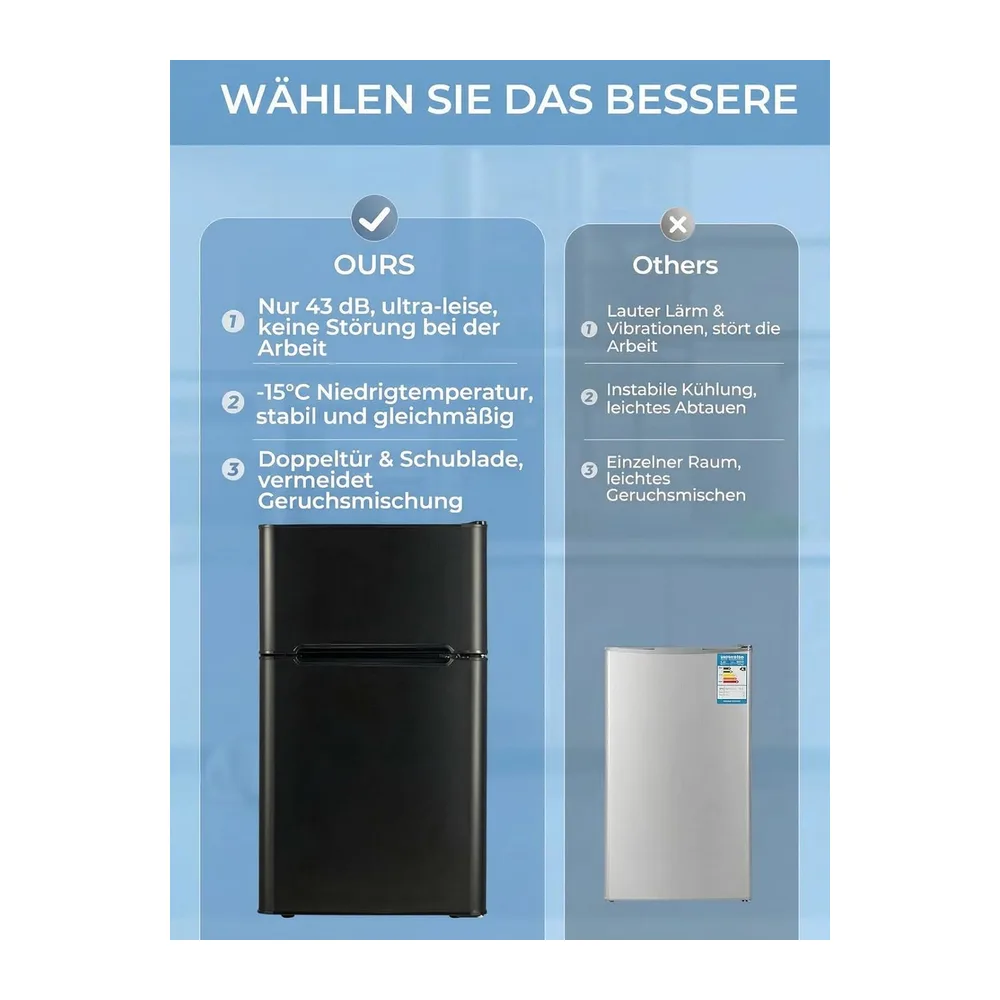 FOHERE Mini Kühlschrank mit Gefrierfach Klein 90L — 4