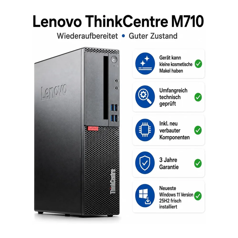 Lenovo ThinkCentre - Schneller PC mit Intel Core i7 6700 - Silent Computer für Büro & Home Office mit 4.00 — 2