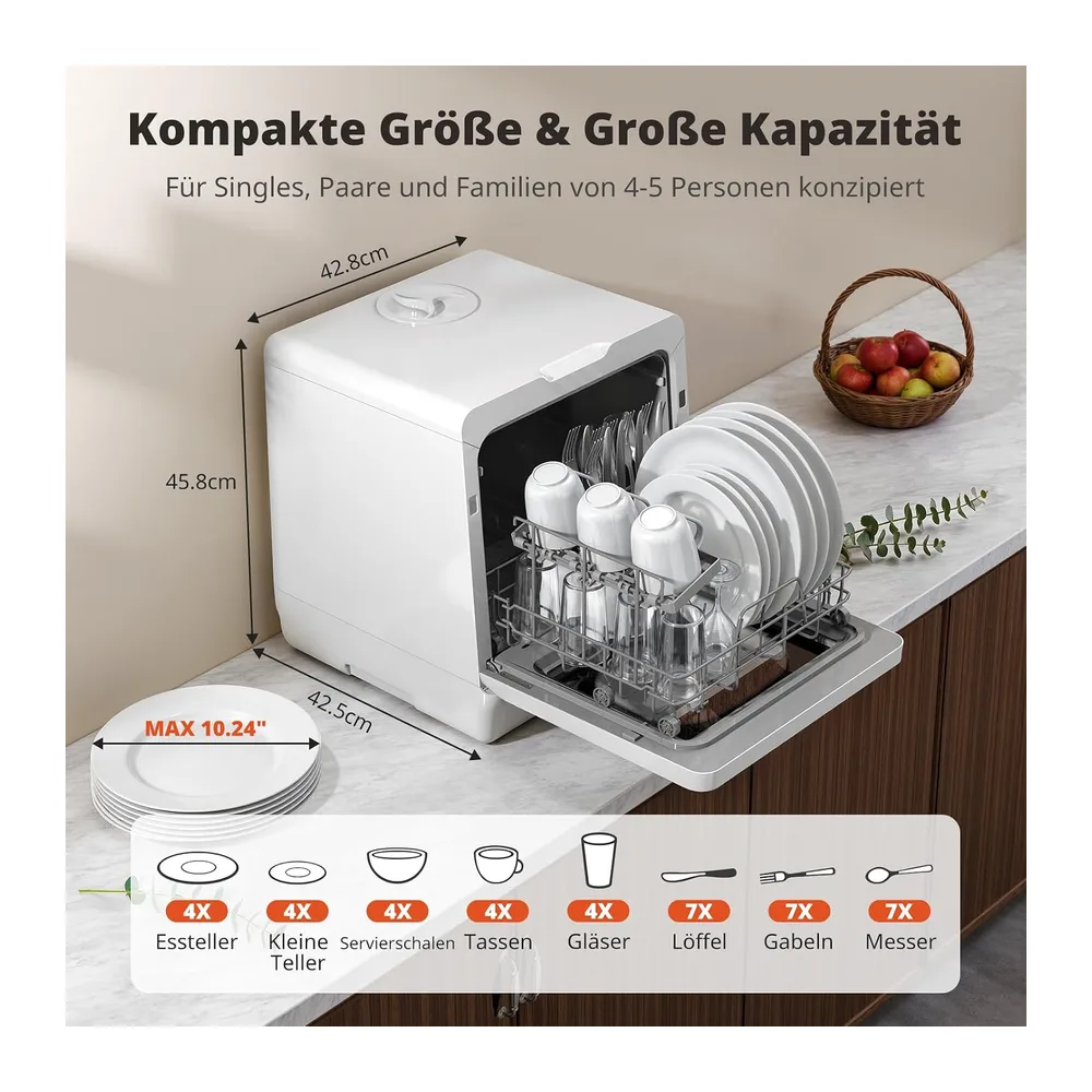 AIRMSEN Tischgeschirrspüler, Mini Geschirrspüler mit 8+3 Programmen [Energieklasse D] — 5