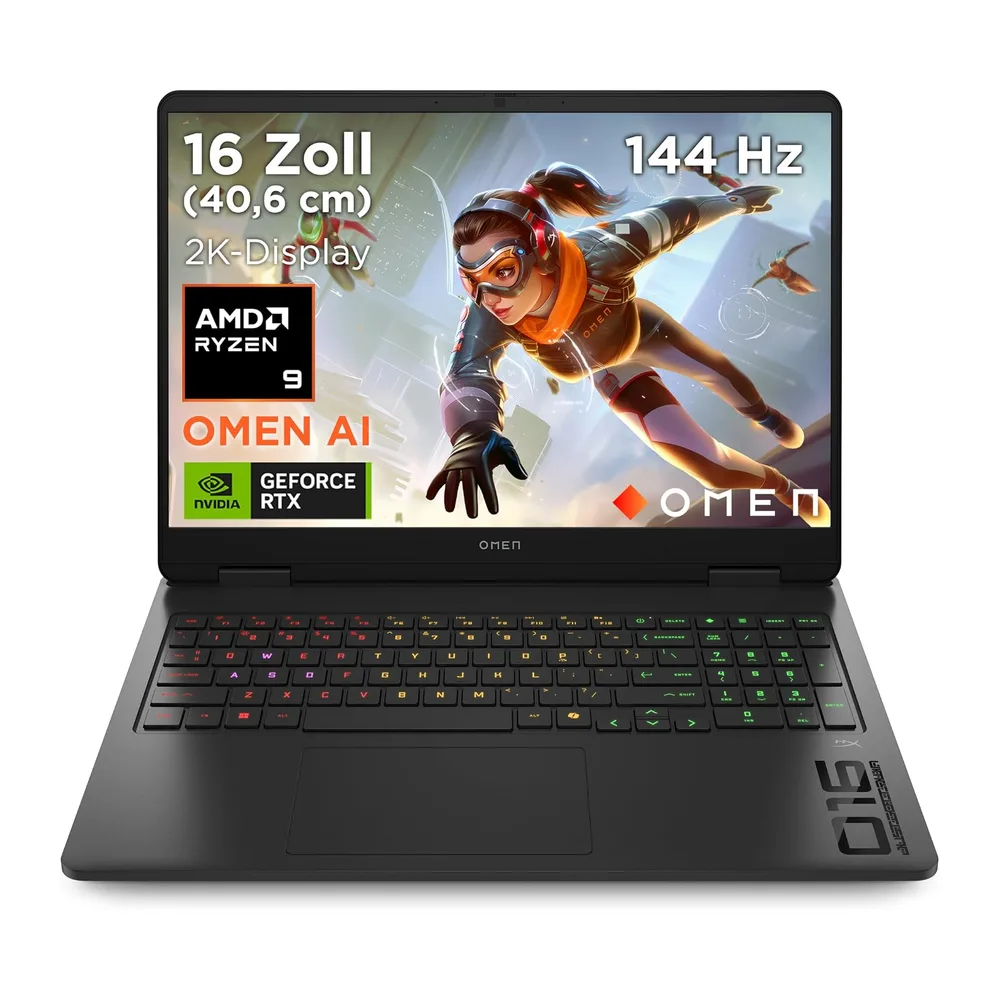 HP Omen Gaming Laptop, 16" 2K WUXGA Display,1920×1200, 16:10, 144Hz, AMD Ryzen 9 8940HX, NVIDIA GeForce RTX