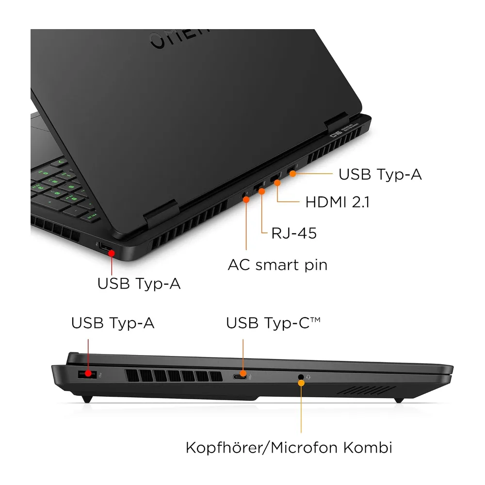 HP Omen Gaming Laptop, 16" 2K WUXGA Display,1920×1200, 16:10, 144Hz, AMD Ryzen 9 8940HX, NVIDIA GeForce RTX — 5