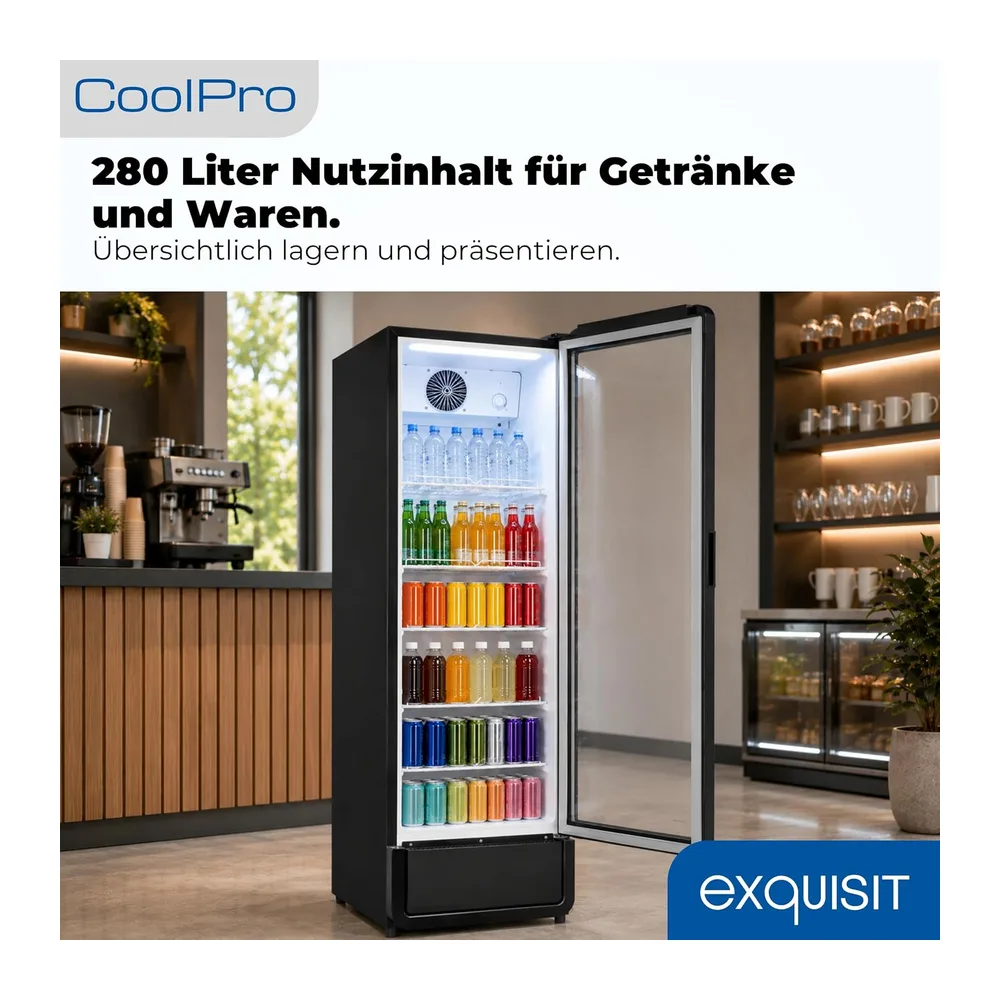 Exquisit Getränkekühlschrank 280 l - Gastro Kühlschrank mit Glastür [Energieklasse D] — 6