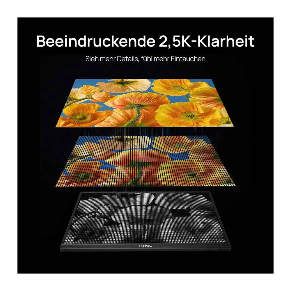 ARZOPA 2.5K Portabeler Monitor, 16 Zoll 2560x1600 HDR 10bit QHD USB-C HDMI Laptop Monitor, 16:10 IPS — 4