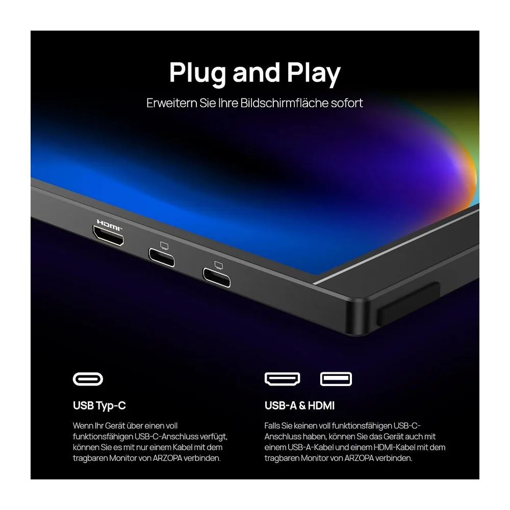 ARZOPA 2.5K Portabeler Monitor, 16 Zoll 2560x1600 HDR 10bit QHD USB-C HDMI Laptop Monitor, 16:10 IPS — 6