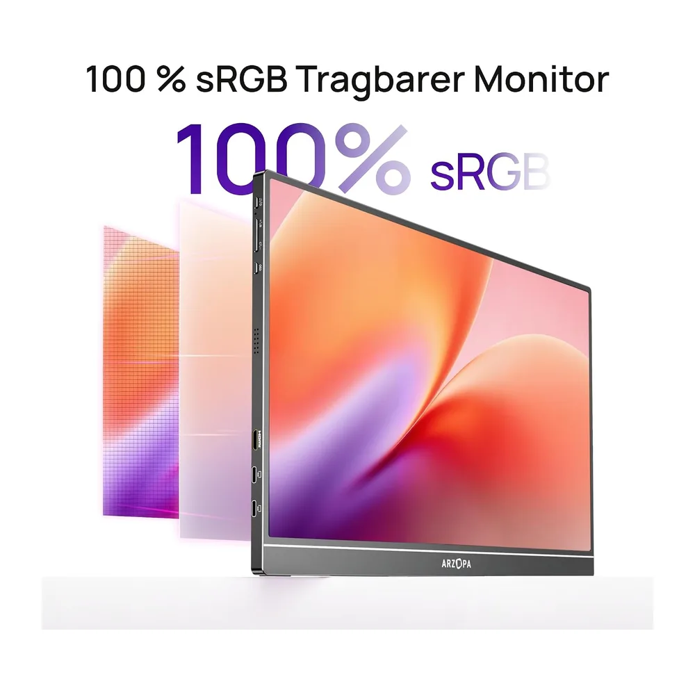 ARZOPA 16.1" Portable Monitor, 1920×1080 FHD IPS 100% sRGB Tragbarer Monitor für Laptop mit Einzelstange, — 3