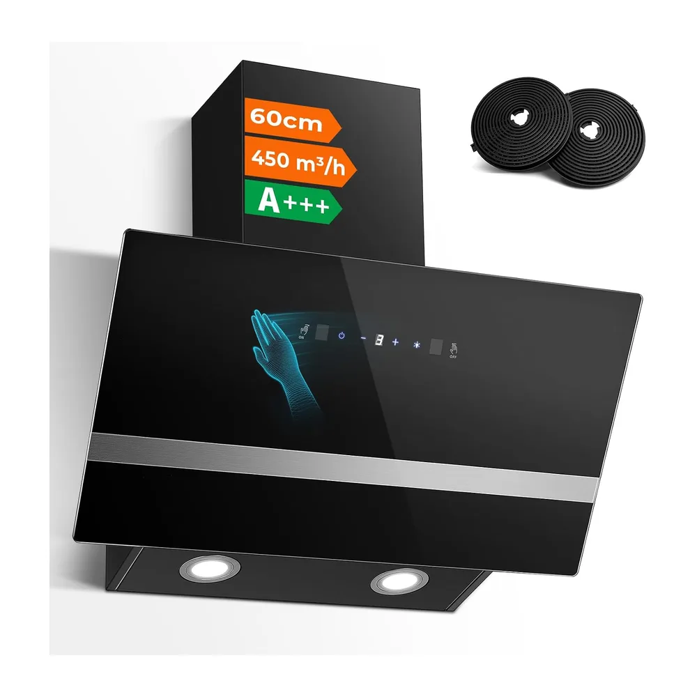 SNDOAS Dunstabzugshaube 60cm, 450m³/h Gestensteuerung/Touchscreen, A+++ [Energieklasse A+++]