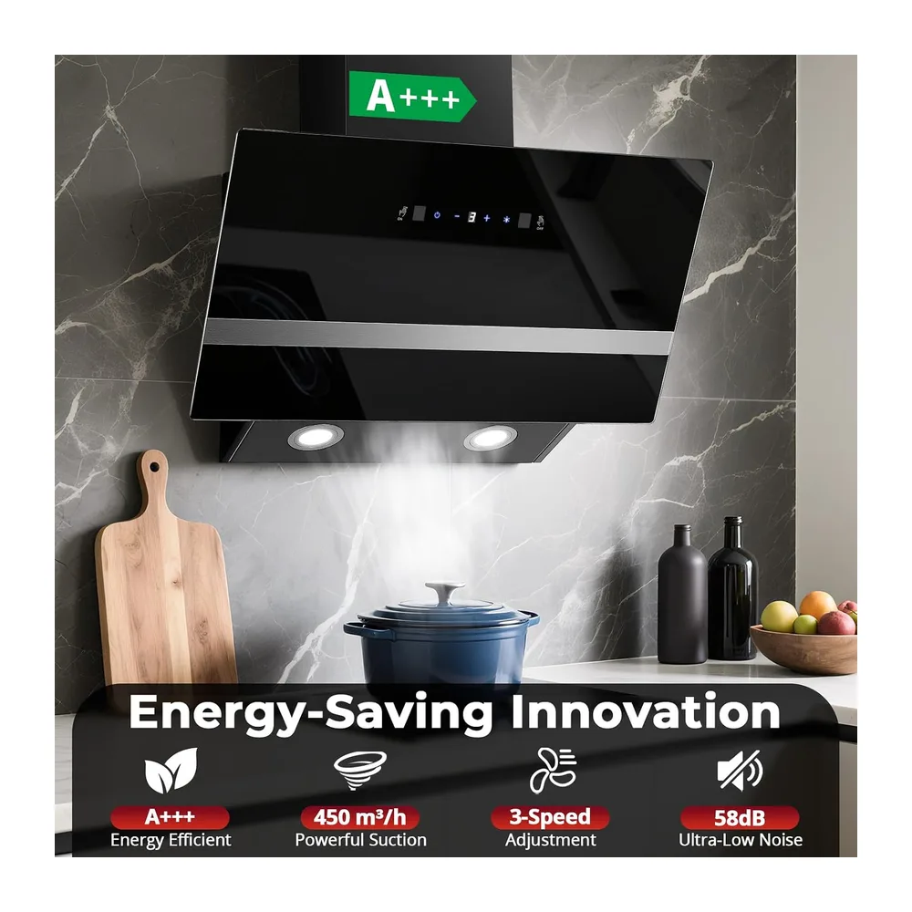 SNDOAS Dunstabzugshaube 60cm, 450m³/h Gestensteuerung/Touchscreen, A+++ [Energieklasse A+++] — 2