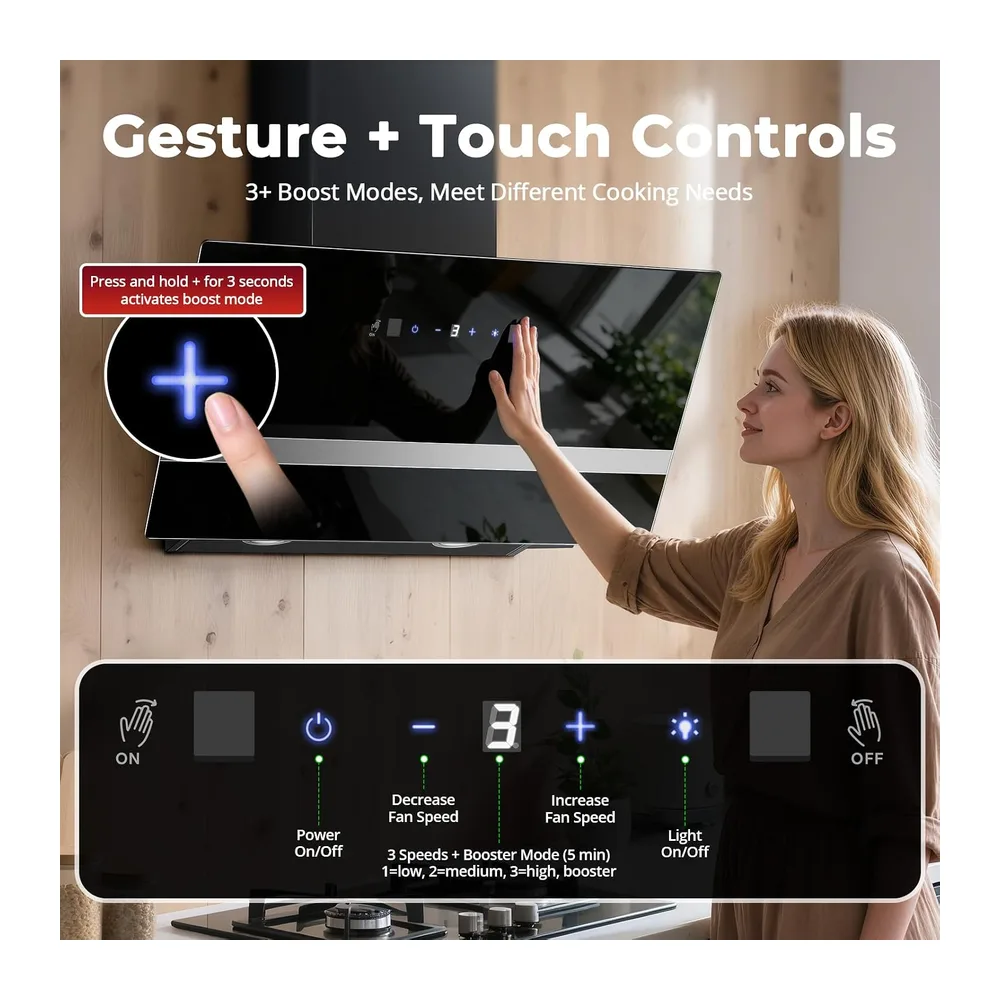 SNDOAS Dunstabzugshaube 60cm, 450m³/h Gestensteuerung/Touchscreen, A+++ [Energieklasse A+++] — 4