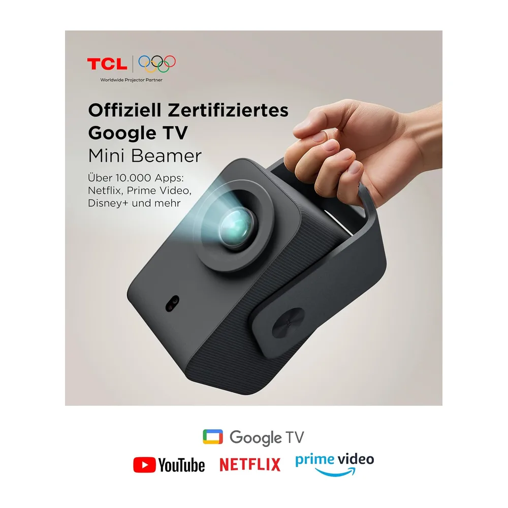 TCL C1 Smart Mini Beamer, Integriertes Google TV/Netflix/APV, Projektor 4K 1080p-kompatibel, Autofokus & 6D — 2