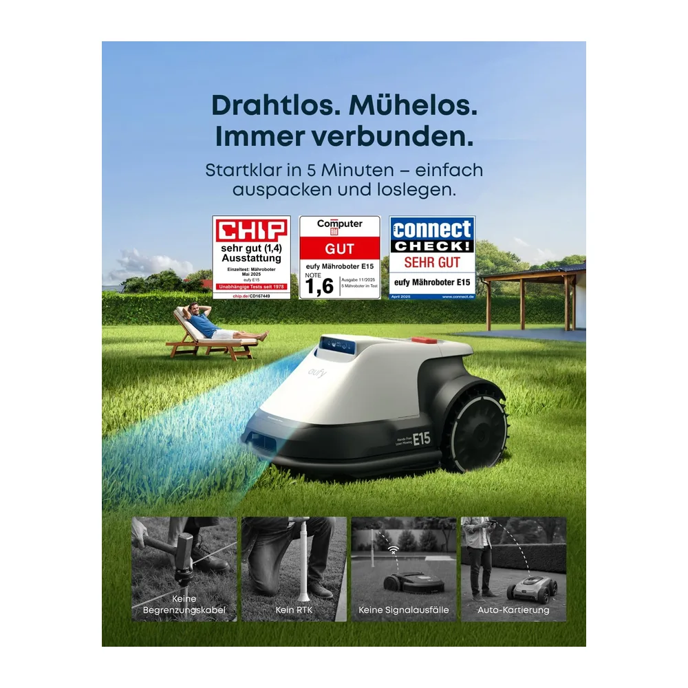eufy E15 Mähroboter, Keine Signalausfälle, Kein RTK, TrueVision Technologie, Smart-Navigation, Garten bis — 2