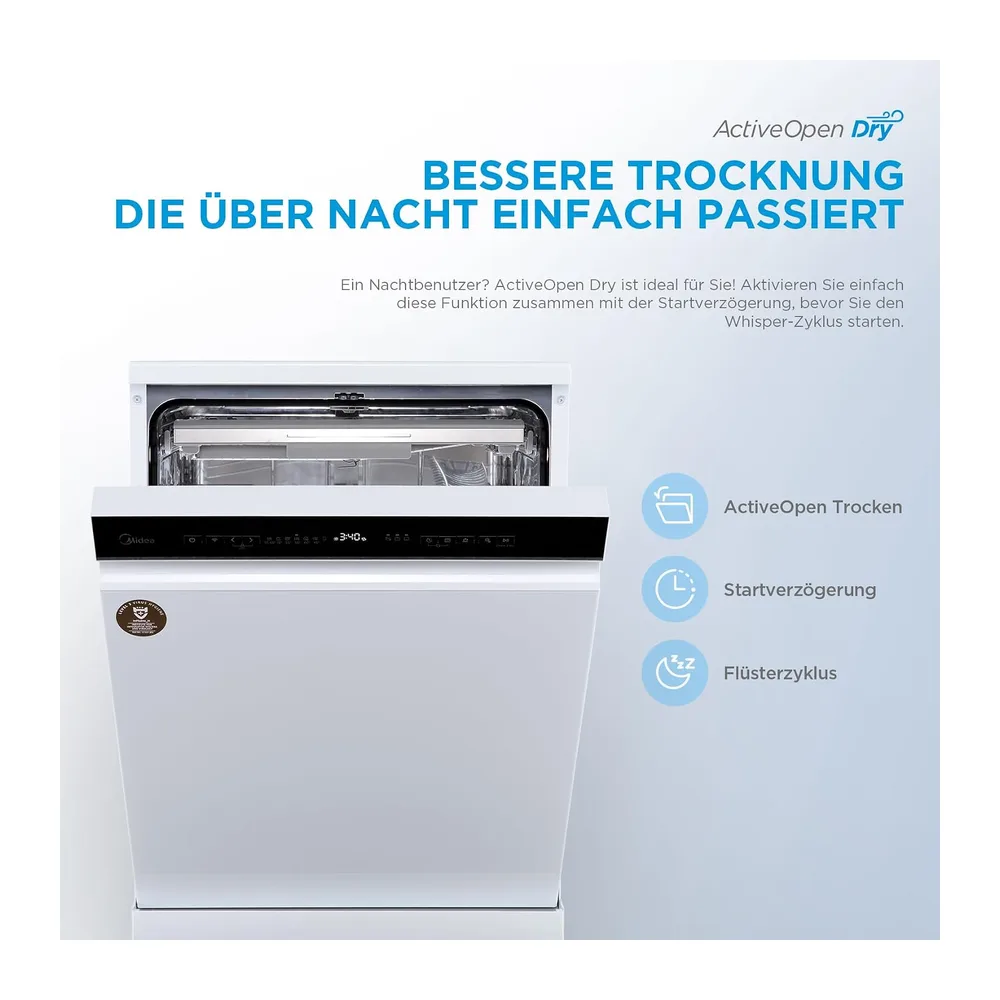 Midea Spülmaschine 60cm Freistehend & Unterbaufähig 14 Maßgedecke Weiß [Energieklasse C] — 6