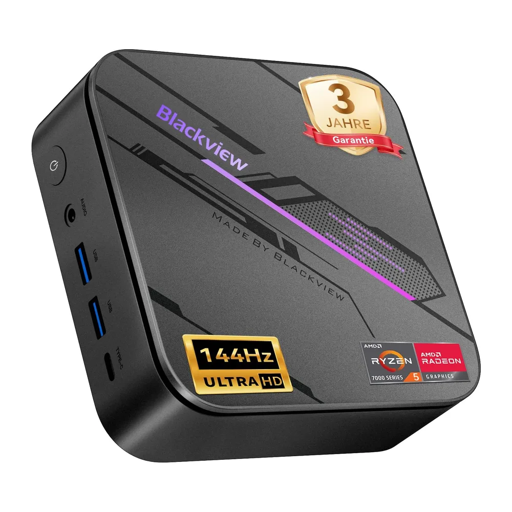 Blackview Mini PC MP100 Pro, 2026 AMD Ryzen 5 7430U, Win 11 Pro Kompakter Desktop-PC, 16GB RAM (rasante 3733