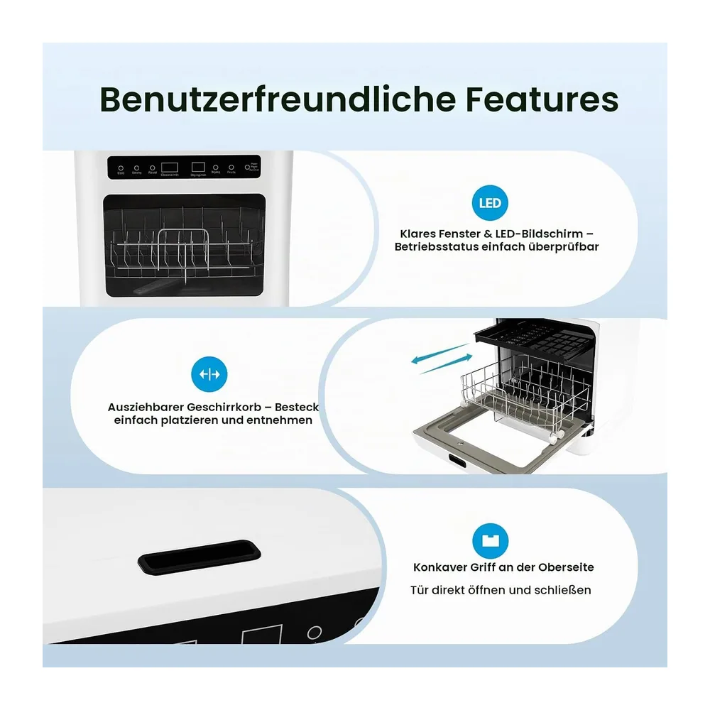 Mini Geschirrspüler 6-8 Maßgedecke Tischspülmaschine 800W Tischgeschirrspüler mit 4 Reinigungsmodi — 6