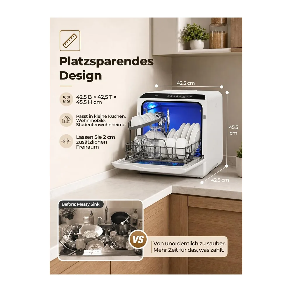 FOHERE Mini Geschirrspüler mit 5-Liter-Tank — 3