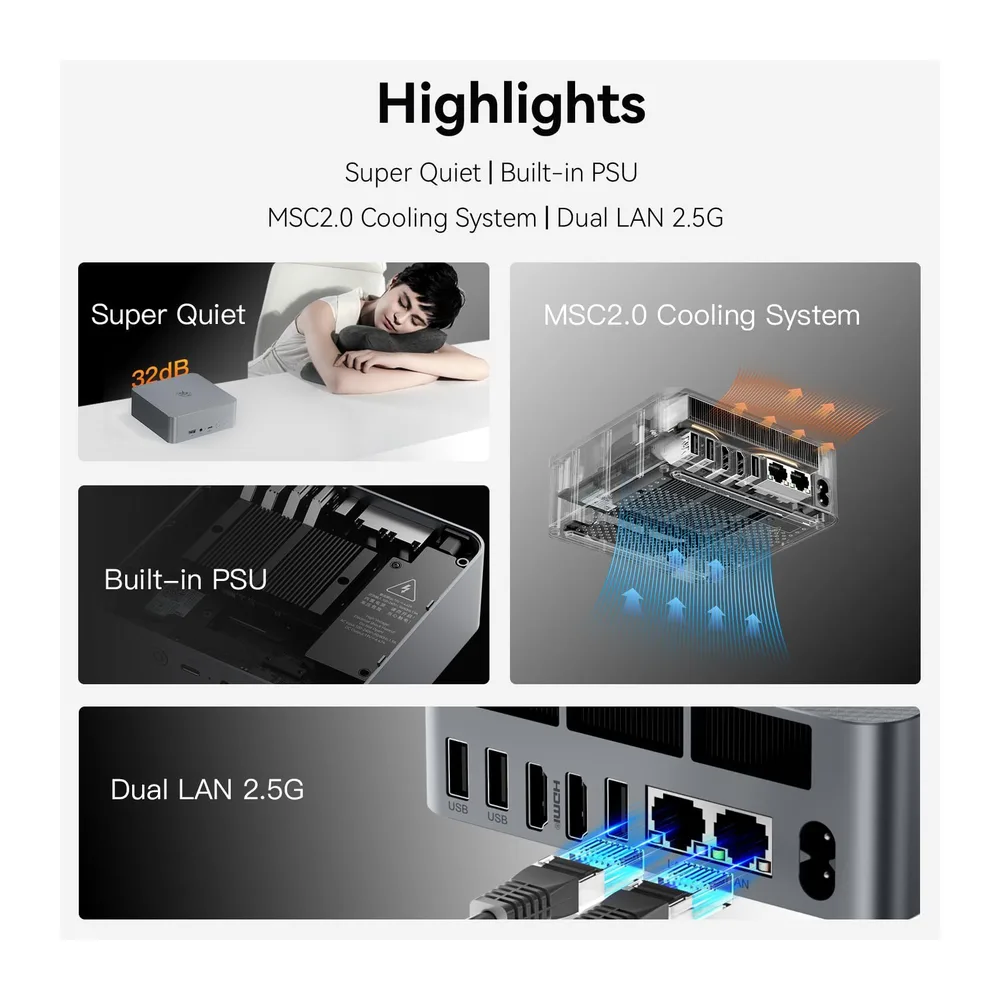 Beelink Mini PC EQR7, AMD Ryzen 7 7735U (8C/16T bis zu 4.75 GHz) — 2