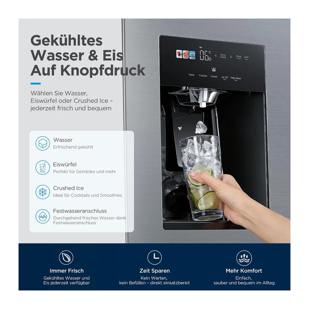 Midea Side-by-Side Kühlschrank 569 L, Eiswürfel- & Wasserspender, No Frost [Energieklasse E] — 2