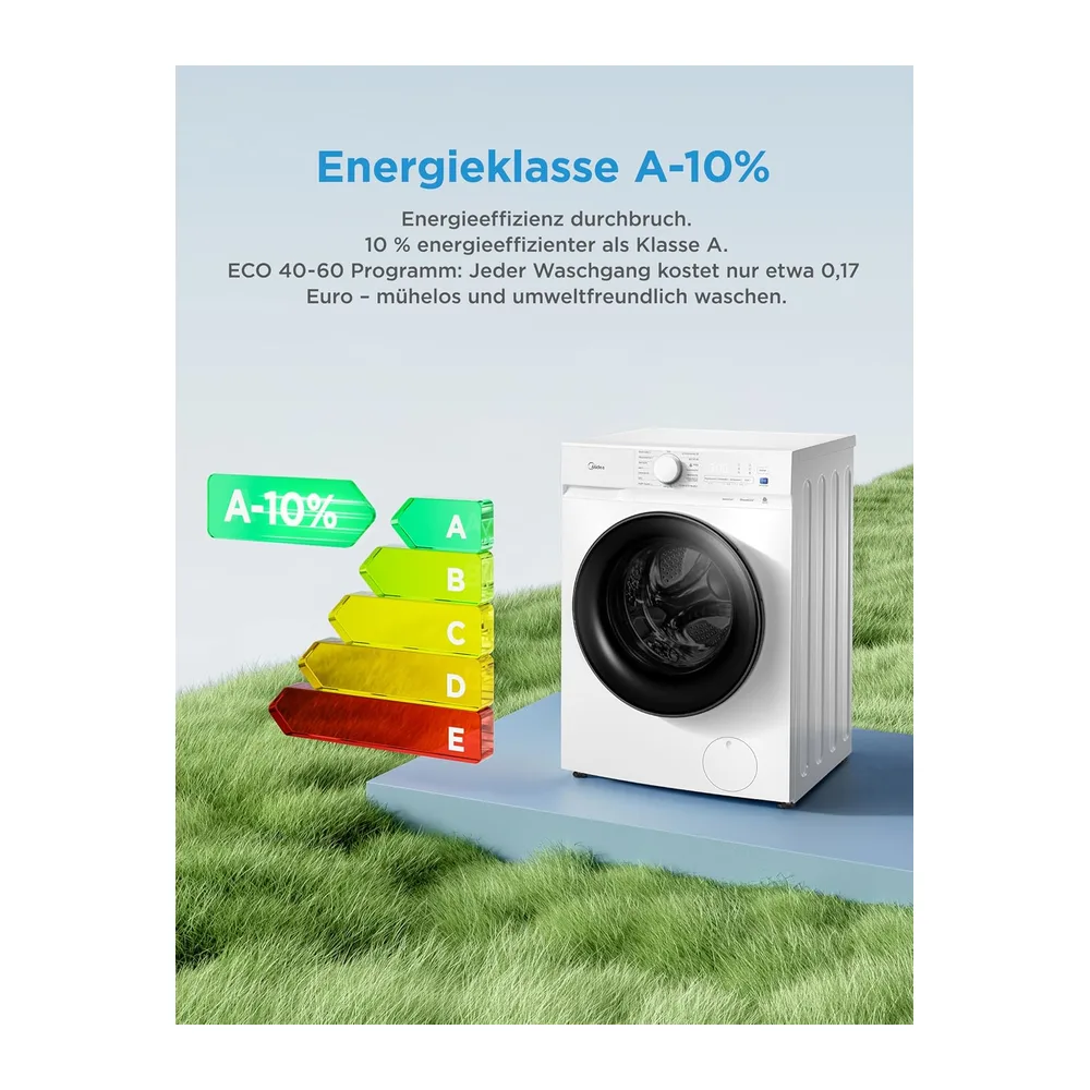 Midea Waschmaschine 10 kg Energieeffizienzklasse A-10% weiß MFV3EW100BA10 [Energieklasse A] — 2