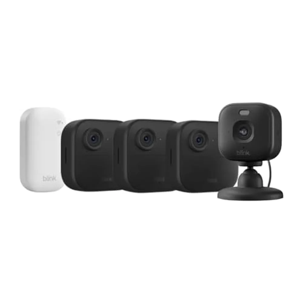 Blink Outdoor 4 Kameras + Blink Mini 2K+ Innenkamera (Schwarz)