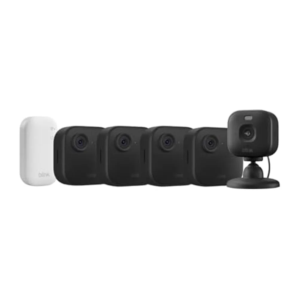 Blink Outdoor 4 Kameras + Blink Mini 2K+ Innenkamera (Schwarz)